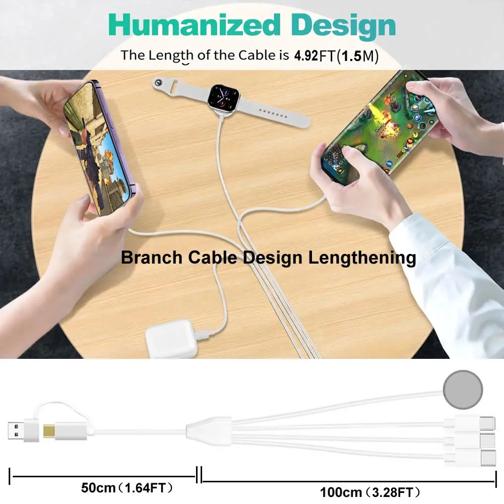 6 in 1 Watch & Phone Charger Cable for Iwatch 9 8 7 6 5 4 Ultra Airpods All in 1 Cable for IPhone 15 14 13 Pro Max Type-C & More - Image 2