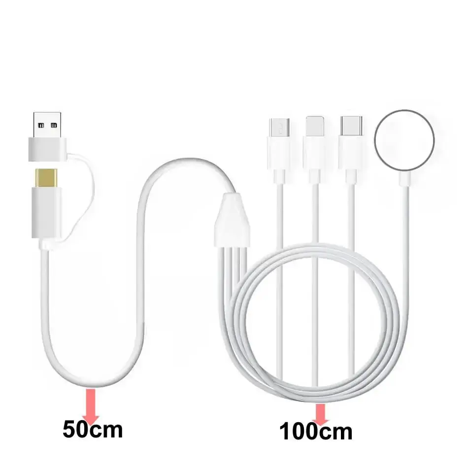 6 in 1 Watch & Phone Charger Cable for Iwatch 9 8 7 6 5 4 Ultra Airpods All in 1 Cable for IPhone 15 14 13 Pro Max Type-C & More