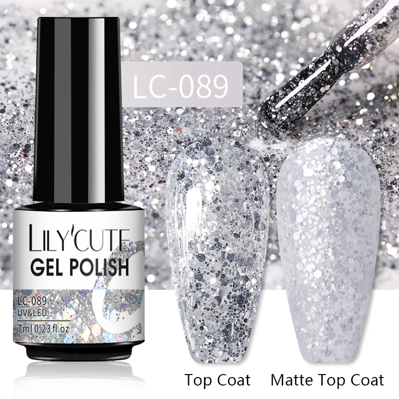 LILYCUTE 7ML Nail Gel Polish Glitter Semi-permanent UV LED Gel Sequins For Manicure Nail Art Design Base Top Coat Gel Varnishes - Image 45
