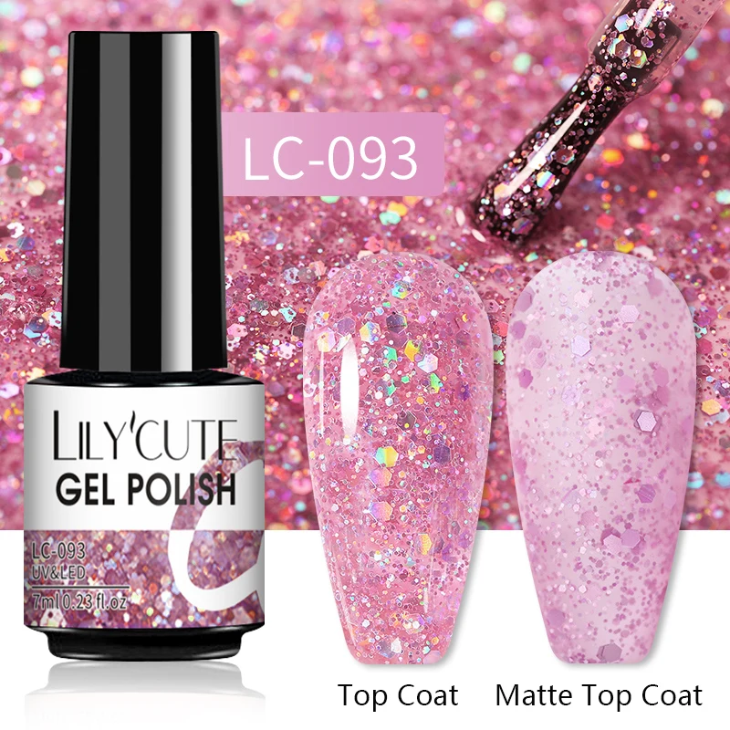 LILYCUTE 7ML Nail Gel Polish Glitter Semi-permanent UV LED Gel Sequins For Manicure Nail Art Design Base Top Coat Gel Varnishes - Image 46