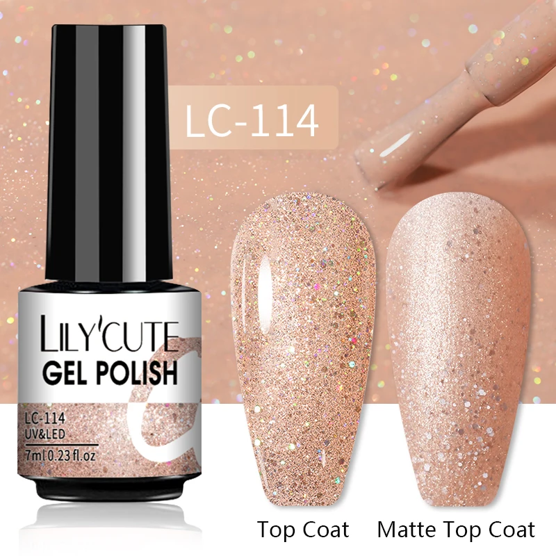 LILYCUTE 7ML Nail Gel Polish Glitter Semi-permanent UV LED Gel Sequins For Manicure Nail Art Design Base Top Coat Gel Varnishes - Image 42