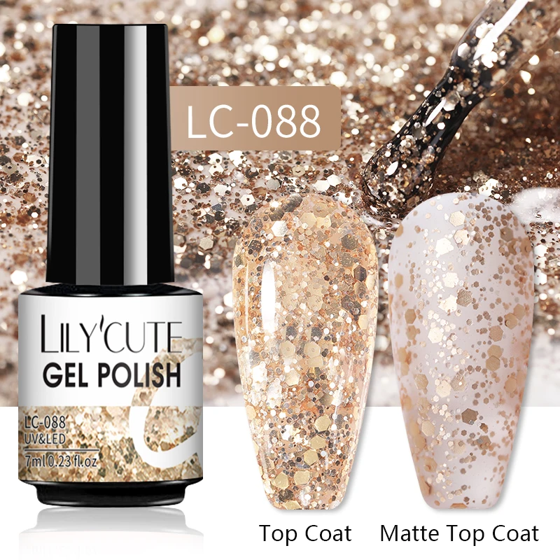 LILYCUTE 7ML Nail Gel Polish Glitter Semi-permanent UV LED Gel Sequins For Manicure Nail Art Design Base Top Coat Gel Varnishes - Image 50