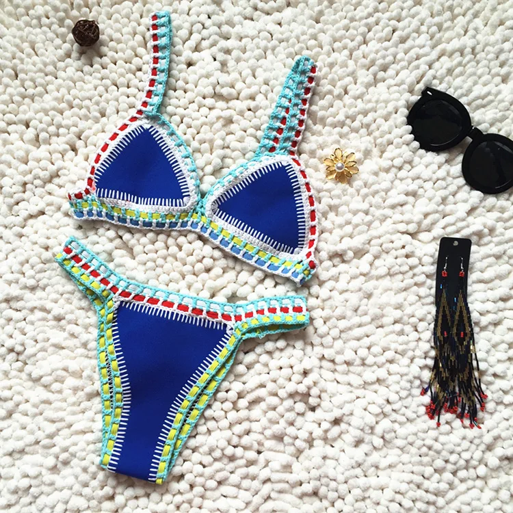 Micro Bikini 2021 Women Handmade Crochet Knit Swimwear Halter Patchwork Bathing Suit Swimsuit Biquini Thong Bikini traje de bano (Copy) (Copy) - Image 2