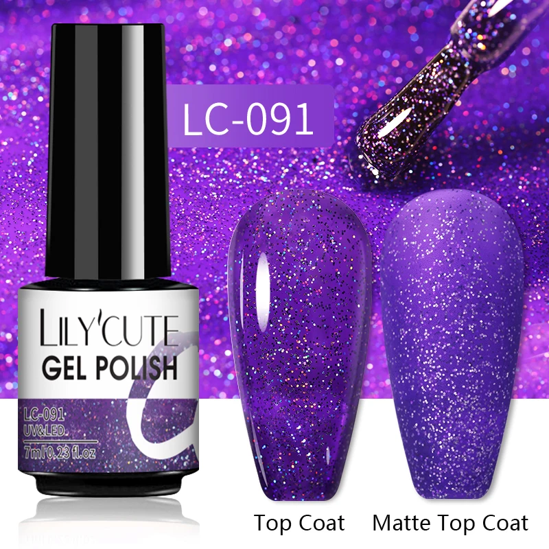LILYCUTE 7ML Nail Gel Polish Glitter Semi-permanent UV LED Gel Sequins For Manicure Nail Art Design Base Top Coat Gel Varnishes - Image 35
