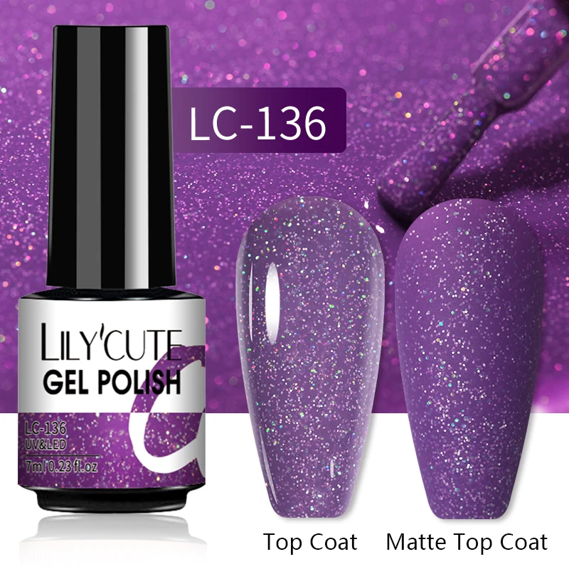 LILYCUTE 7ML Nail Gel Polish Glitter Semi-permanent UV LED Gel Sequins For Manicure Nail Art Design Base Top Coat Gel Varnishes - Image 41