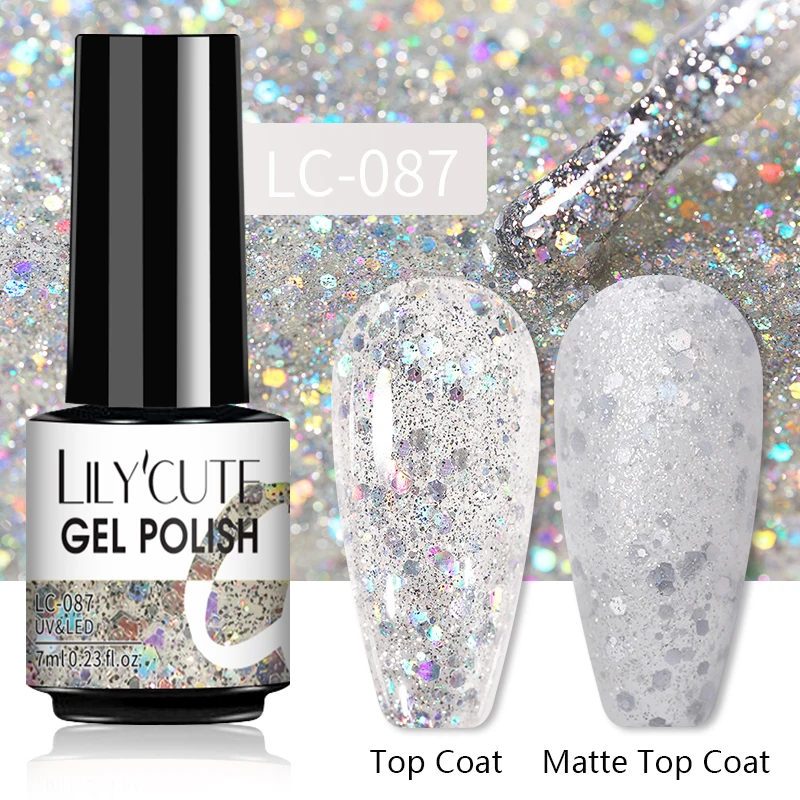 LILYCUTE 7ML Nail Gel Polish Glitter Semi-permanent UV LED Gel Sequins For Manicure Nail Art Design Base Top Coat Gel Varnishes - Image 51