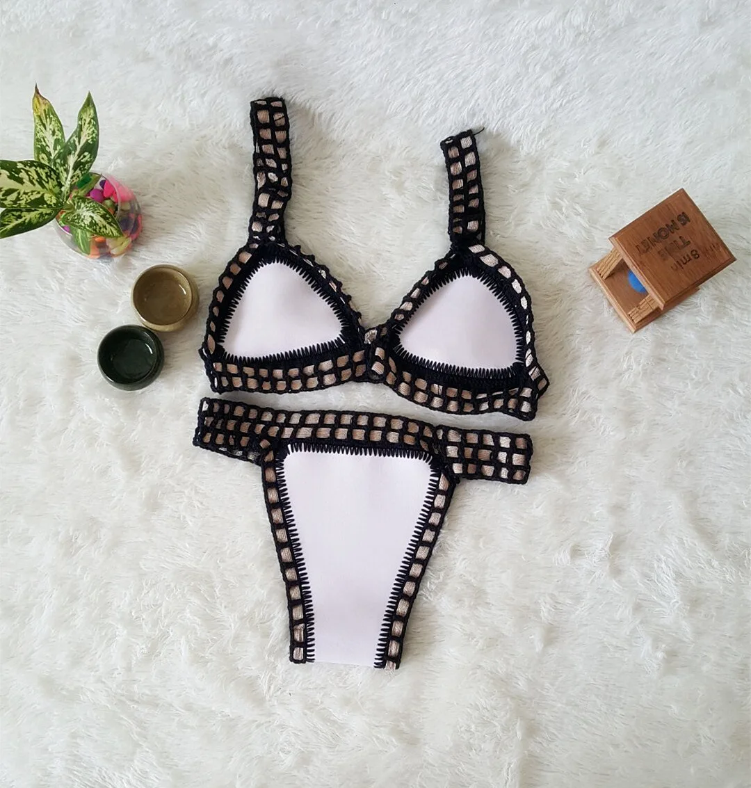 Micro Bikini 2021 Women Handmade Crochet Knit Swimwear Halter Patchwork Bathing Suit Swimsuit Biquini Thong Bikini traje de bano (Copy) (Copy) - Image 8