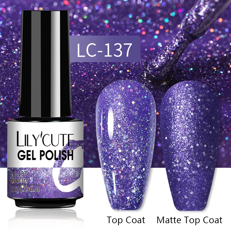 LILYCUTE 7ML Nail Gel Polish Glitter Semi-permanent UV LED Gel Sequins For Manicure Nail Art Design Base Top Coat Gel Varnishes - Image 36