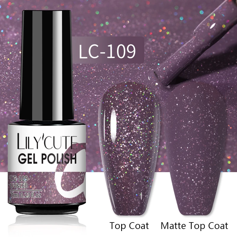 LILYCUTE 7ML Nail Gel Polish Glitter Semi-permanent UV LED Gel Sequins For Manicure Nail Art Design Base Top Coat Gel Varnishes - Image 20