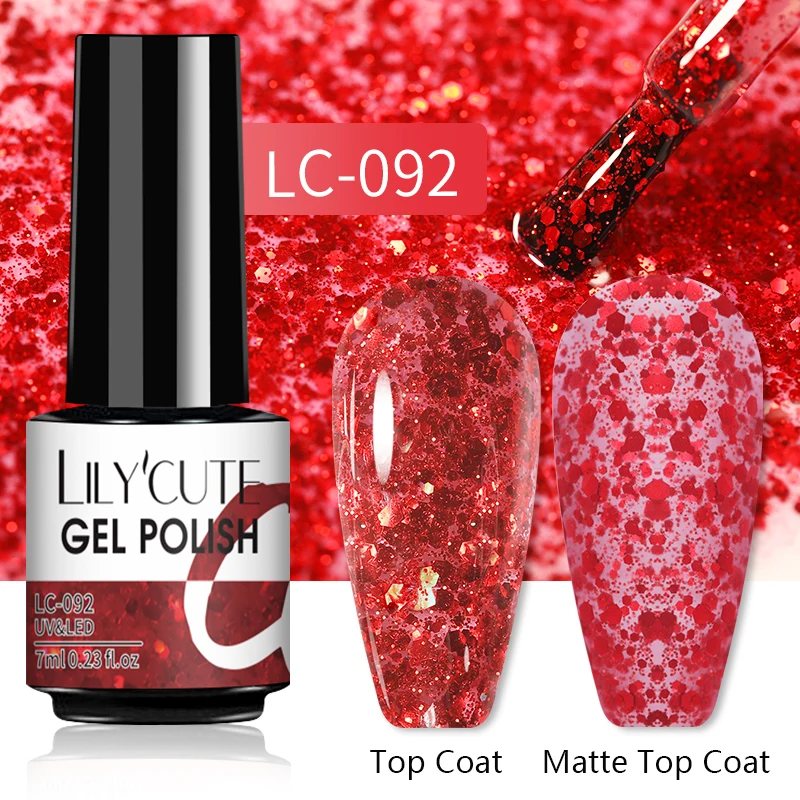 LILYCUTE 7ML Nail Gel Polish Glitter Semi-permanent UV LED Gel Sequins For Manicure Nail Art Design Base Top Coat Gel Varnishes - Image 47