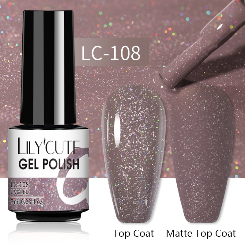 LILYCUTE 7ML Nail Gel Polish Glitter Semi-permanent UV LED Gel Sequins For Manicure Nail Art Design Base Top Coat Gel Varnishes - Image 17