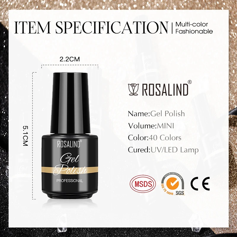 ROSALIND 5ml UV Gel Varnishes Gel Nail Polish Hybrid Soak Off Semi Permanent Base Top Coat Nail Polish for Nail Art - Image 6