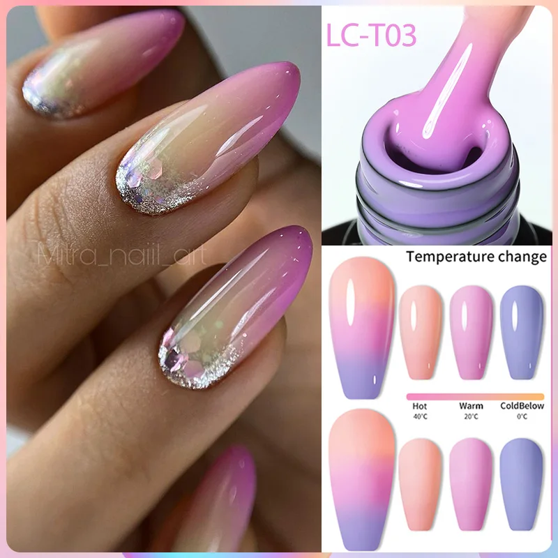 LILYCUTE Thermal Nail Gel Polish 3 Layers Gradient Nude Pink Glitter Temperature Color Changing Semi Permanent Nail Art Varnish - Image 66