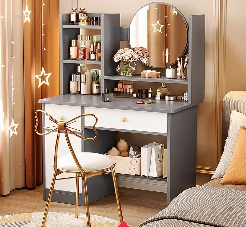 Nordic Artificial Board Dressers for Bedroom Storage with Cabinet Mirror Dressing Table Light Luxury Nordic Dresser for Hotel - Image 9