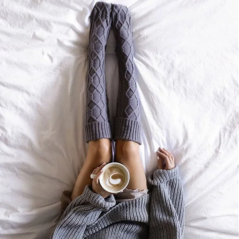 Knitted Wool Socks for Women with Hairball Long Tube Knee Stacking Womens Socks - Image 3