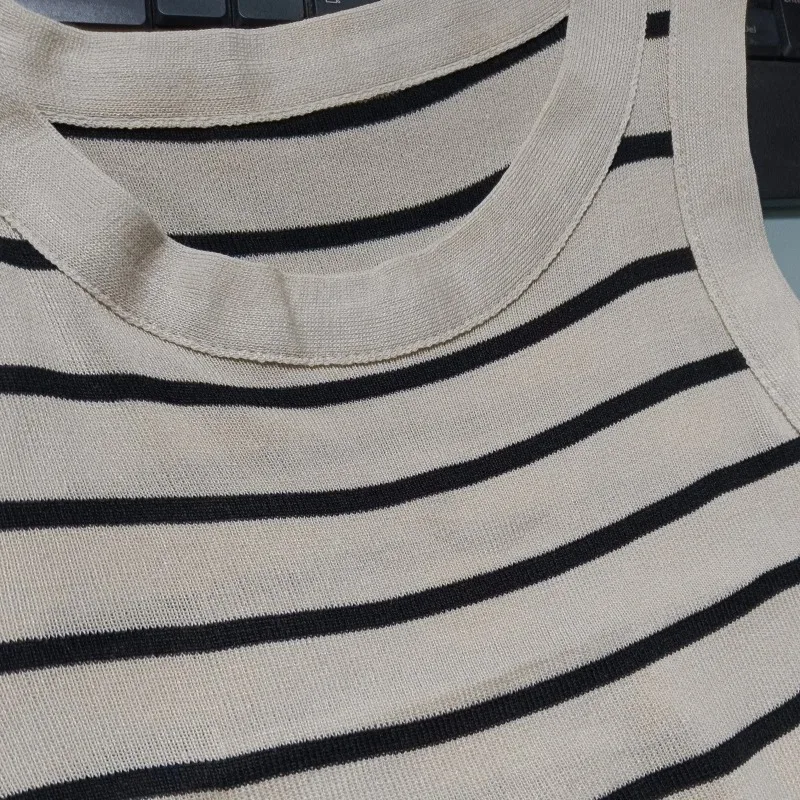 New waistcoat women wear striped wide edge temperament summer top short knit sleeveless bottom shirt - Image 6