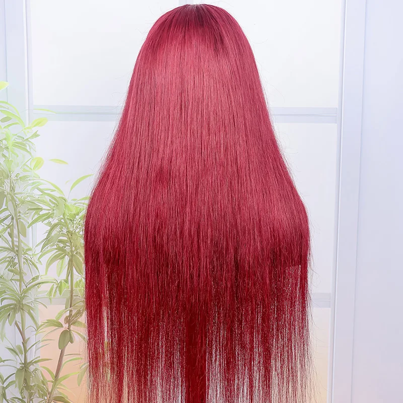 Burgundy 13x6 HD Lace Frontal Human Hair Wig Straight 99J Colored 200% Human Hair Wig 100%  Real Hair Wig Pre Plucked Wine Red - Image 2