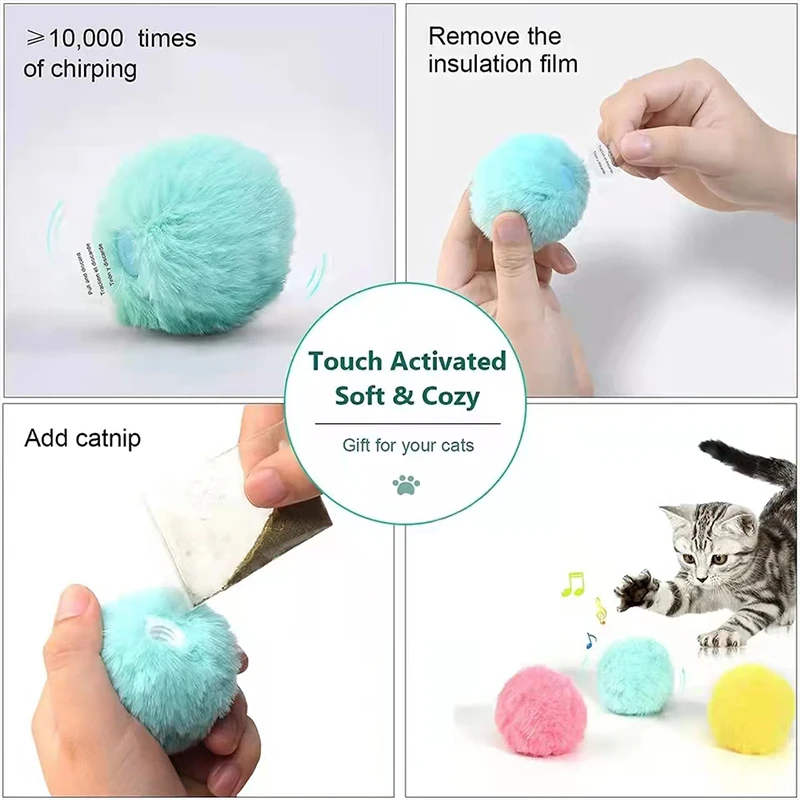 Interactive Ball Smart Cat Toys Plush Electric Catnip Training Toy Kitten Touch Sounding Pet Product Squeak Toy Ball - Image 5