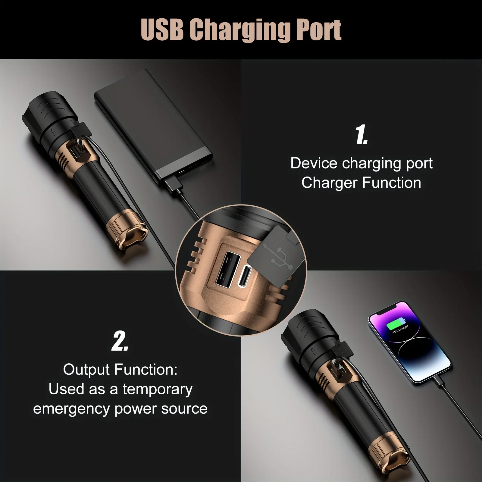 Led Flashlight High Lumens Super Bright Rechargeable Flashlight With Ignition Lens Zoomable For Camping Essentials Outdoor Home - Image 2