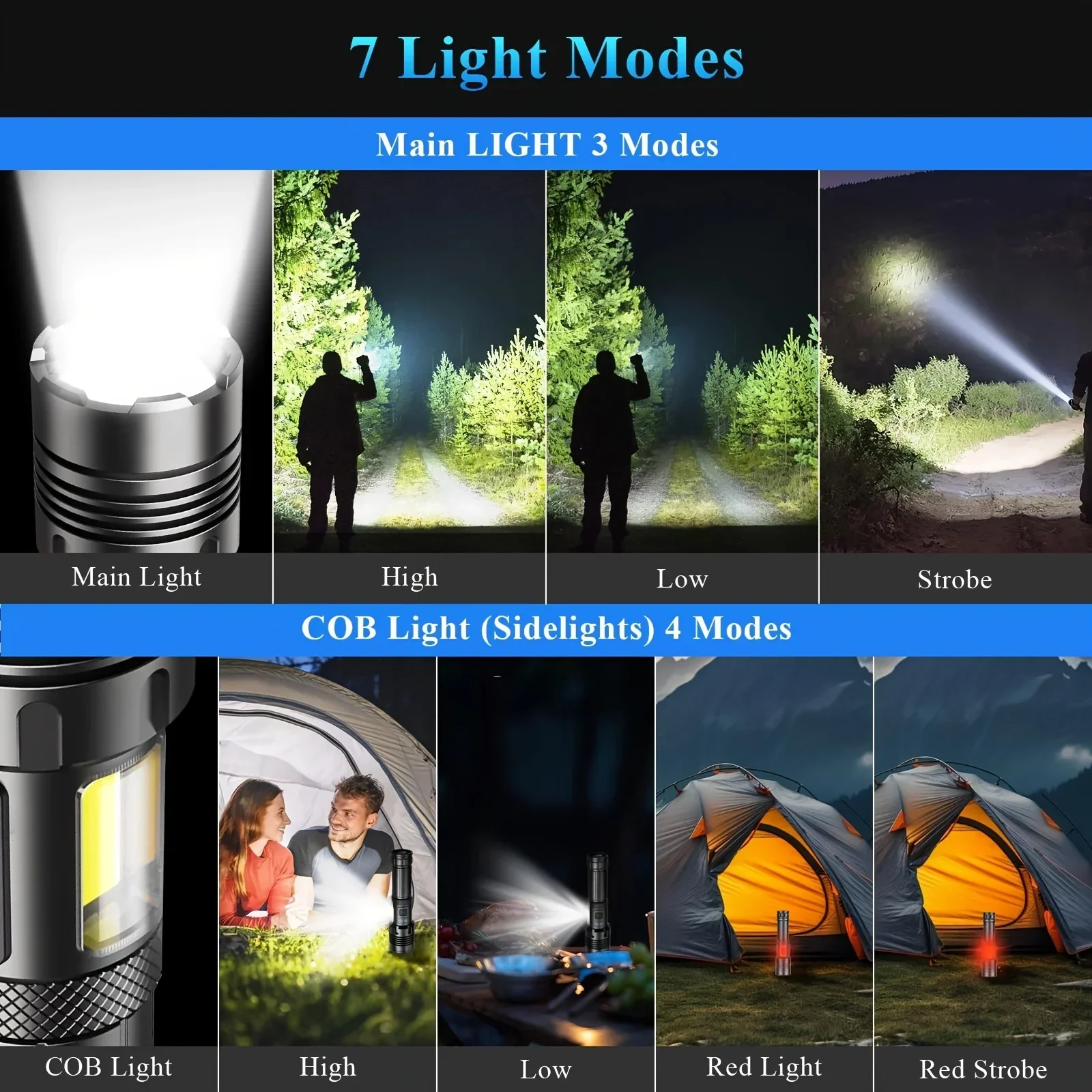 LED Flashlights, 90000 Lumens Zoomable 7 Modes Rechargeable Flash Light For Outdoor Home Hiking Camping Essentials - Image 4