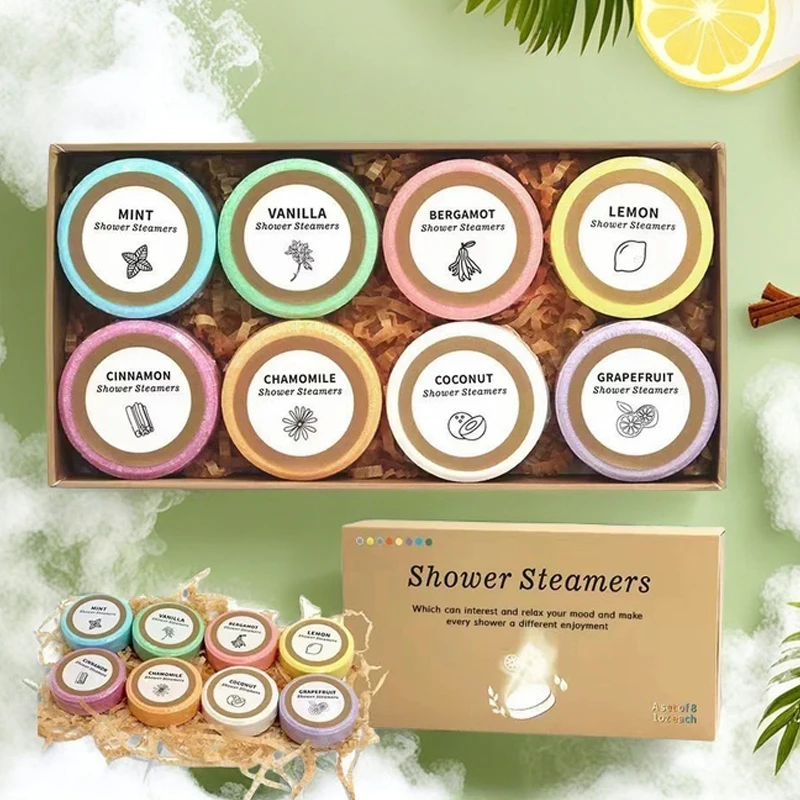 8pcs Shower Steamer Basket Shower Bomb Gift Box Moisturizing Body Care Spa Essential Oil Bath Salts Hotel Home Bubble Bath - Image 2