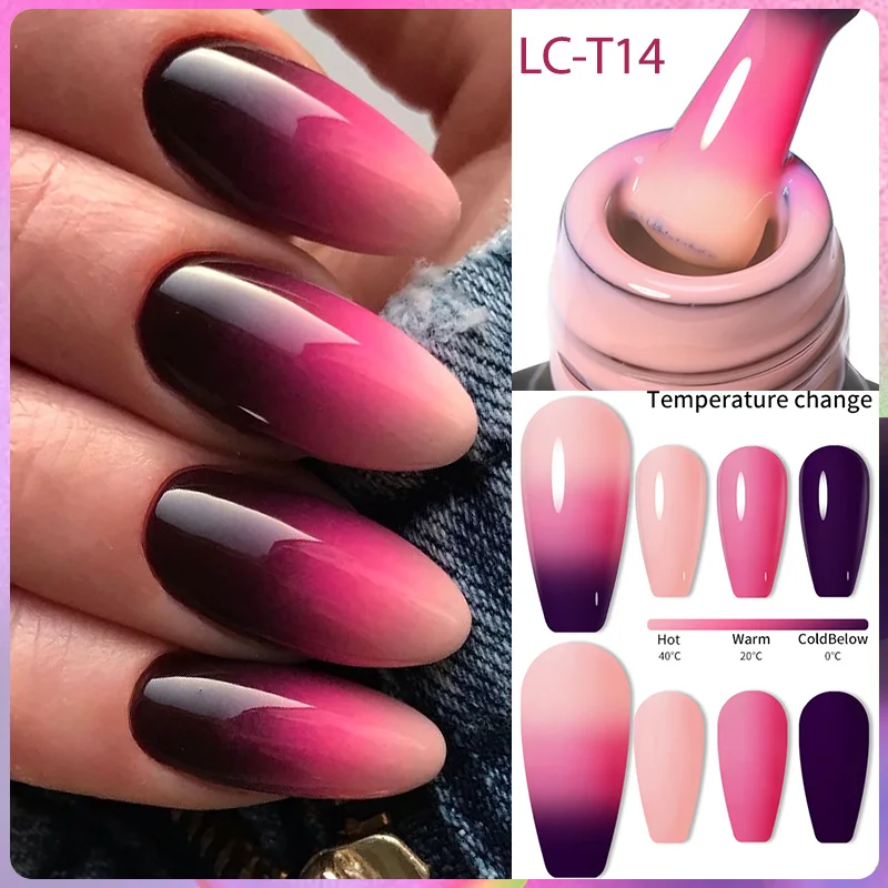 LILYCUTE Thermal Nail Gel Polish Pink Red Dark Purple Gradient Manicure 3 Layers Temperature Color Changing Nail Art Gel Varnish - Image 90