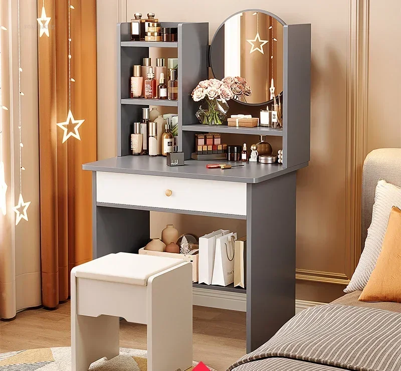 Nordic Artificial Board Dressers for Bedroom Storage with Cabinet Mirror Dressing Table Light Luxury Nordic Dresser for Hotel - Image 19