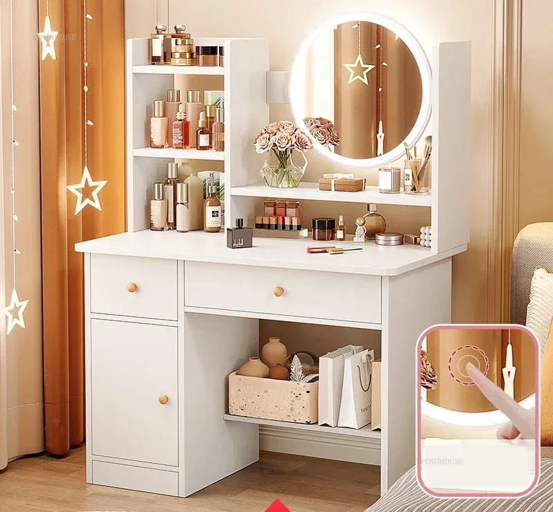Nordic Artificial Board Dressers for Bedroom Storage with Cabinet Mirror Dressing Table Light Luxury Nordic Dresser for Hotel - Image 26