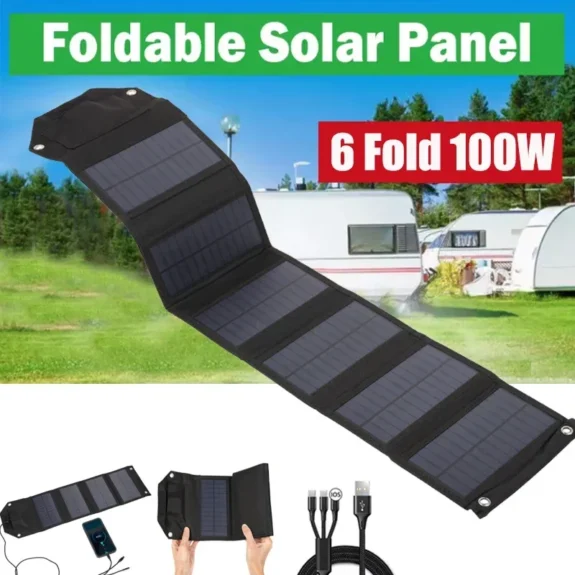 60W 80W 100W Foldable Solar Panel 5V USB Portable Folding Bag Battery Charger for Phone Outdoor Camping Waterproof Power Bank