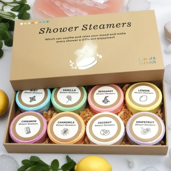 8pcs Shower Steamer Basket Shower Bomb Gift Box Moisturizing Body Care Spa Essential Oil Bath Salts Hotel Home Bubble Bath