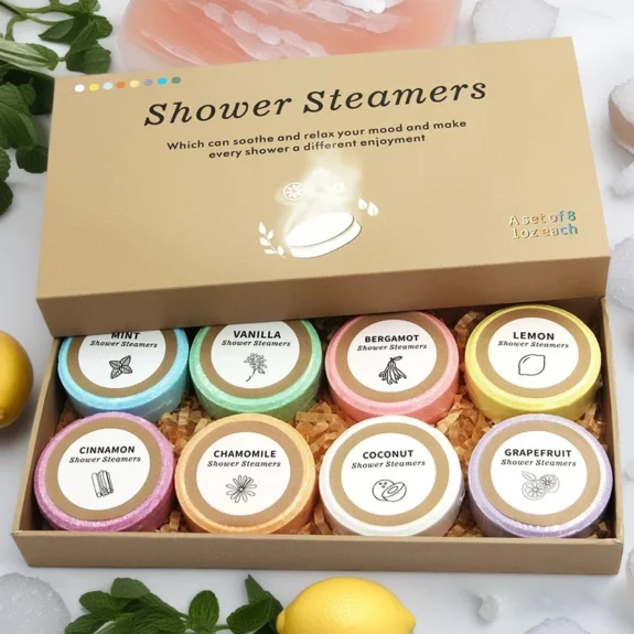 8pcs Shower Steamer Basket Shower Bomb Gift Box Moisturizing Body Care Spa Essential Oil Bath Salts Hotel Home Bubble Bath