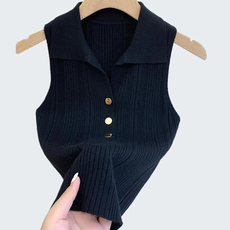 Winter Korean Fashion Sleeveless Sweaters Casual Simple Pullover Vest Casual Sexy Commuting Sweet Button Lapel Vest For Women - Image 11