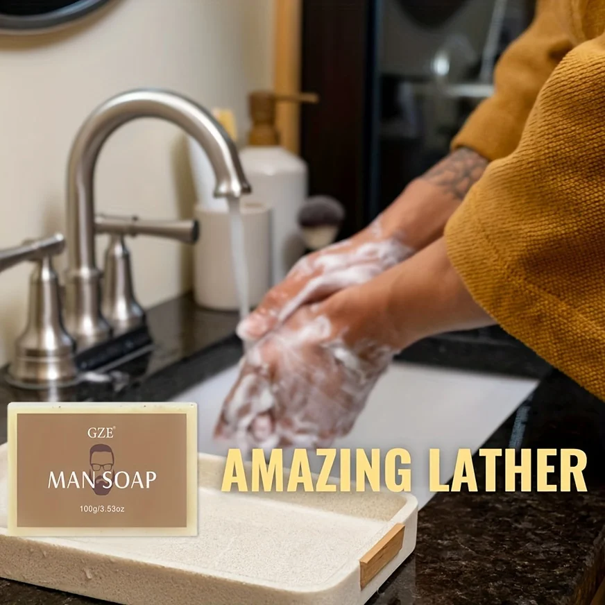 GZE Men's Exfoliating Scrub Bar 3-in-1 Body Face & Shaving Cleanser Hydrating Moisturizing Grooming Soap Men+Care - Image 4