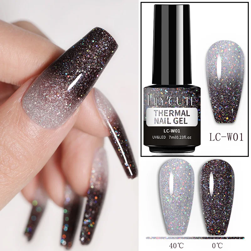 LILYCUTE Thermal Nail Gel Polish 3 Layers Gradient Nude Pink Glitter Temperature Color Changing Semi Permanent Nail Art Varnish - Image 2