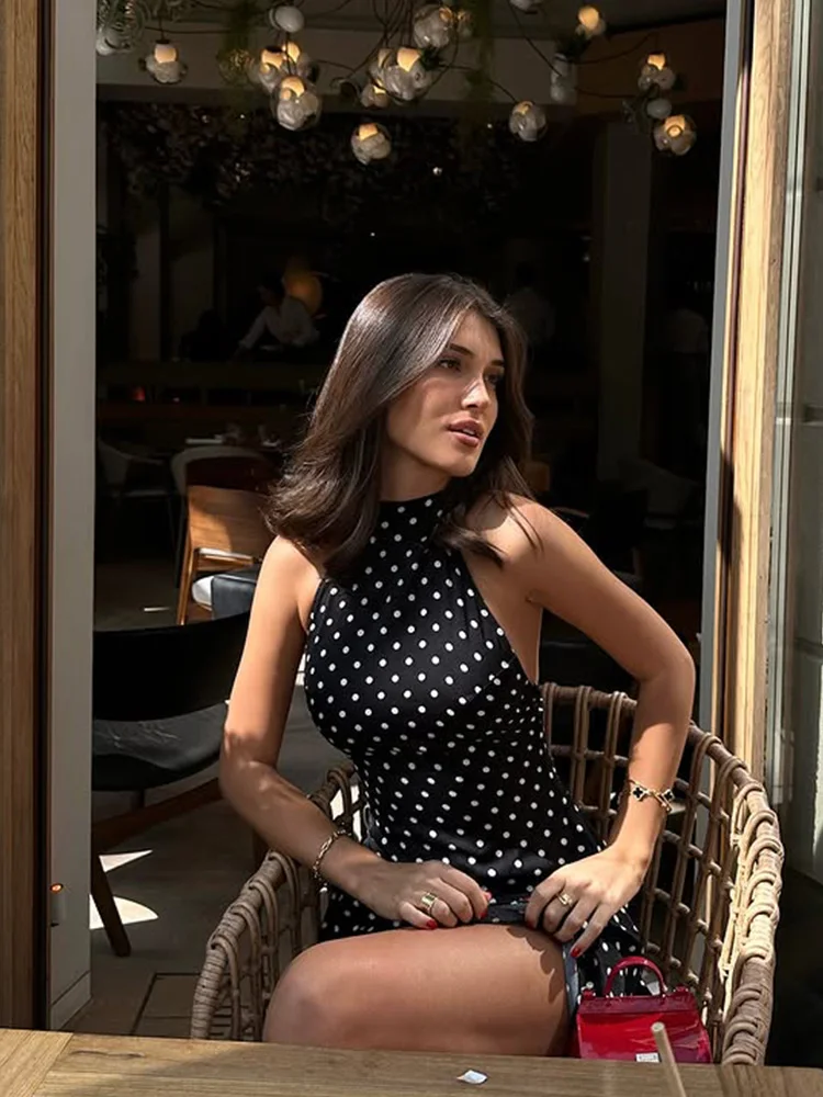 Halter Dot Printed Dresses For Women Fashion Sexy Streetwear Backless Sleeveless O-Neck Sheath Mini Vestidos Robes Female Slim - Image 16