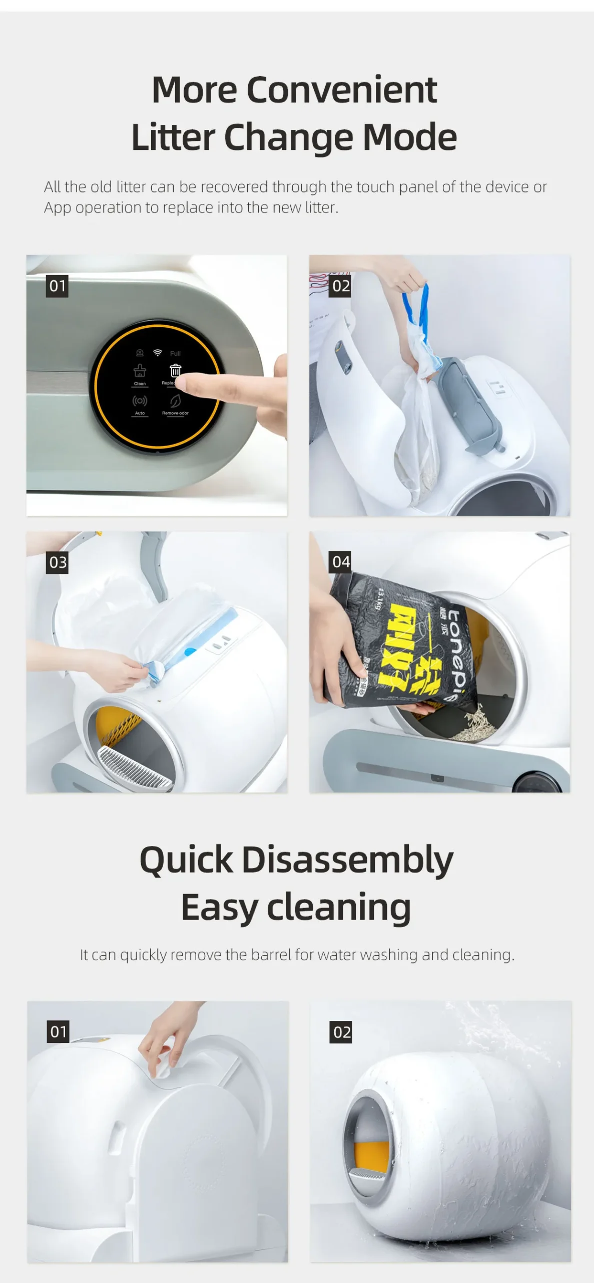 Tonepie 65L Automatic Smart Cat Litter Box Self Cleaning Fully Enclosed Cat Litter Box Pet Toilet Litter Tray English versions - Image 16