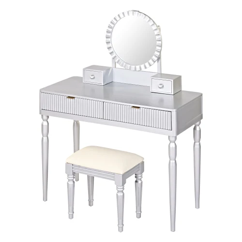 Vanity Desk With Round Mirror Height-Adjustable  Stylish Dressing Table Set  4 Drawers & Stool  Siervanity-desk - Image 5