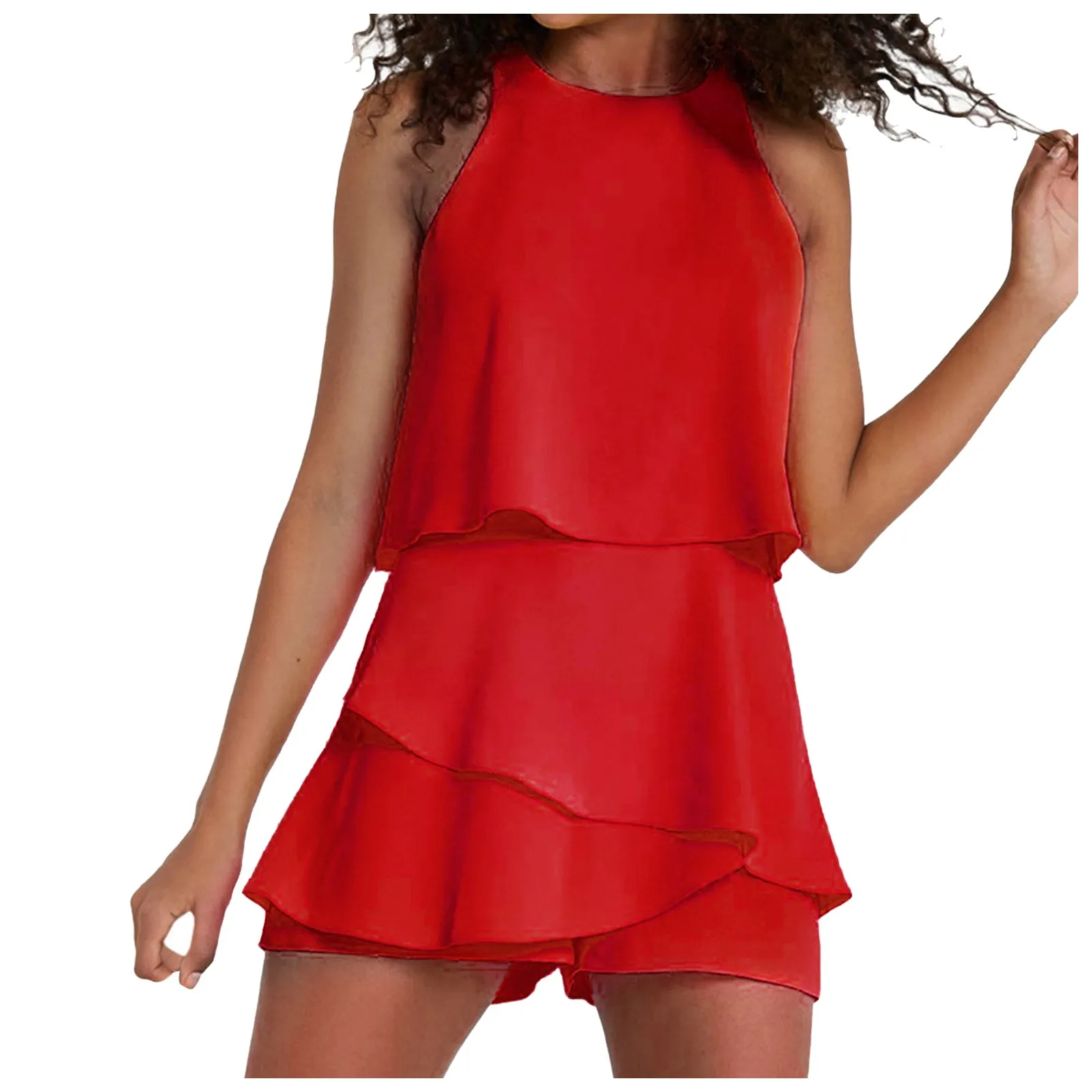 Elegant 2-Piece Sets For Women Womens Neck Sleeveless Floral Print & Solid Rompers Conjuntos Para Mujeres 2 Piezas Elegantes - Image 5