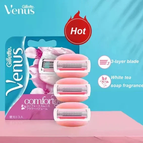 Gillette Venus Razor Blade 3 Layer Shaving Razor Blade Heads Replacement Built-in Spa Soap Bar for Women Body Shaving
