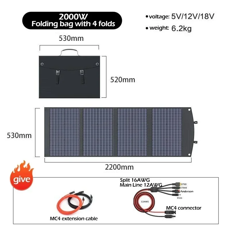 Flexible Foldable Solar Panel High Efficience Travel & Phone & Boat Portable 12V 2000w 1500w 1000w 500w Solar Panel Kit - Image 8