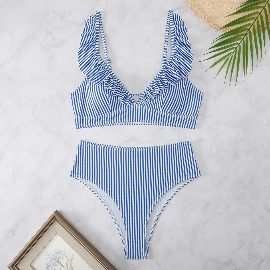 Sexy Striped Ruffle Bikini Swimsuit Women 2025 Two-piece Swimwear High Waisted Bikinis Sets Female Bathing Suit Push Up Monokini (Copy) - Image 19