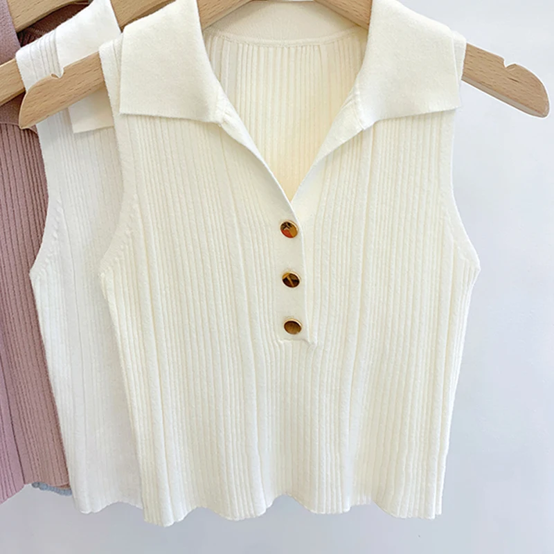 Winter Korean Fashion Sleeveless Sweaters Casual Simple Pullover Vest Casual Sexy Commuting Sweet Button Lapel Vest For Women - Image 5