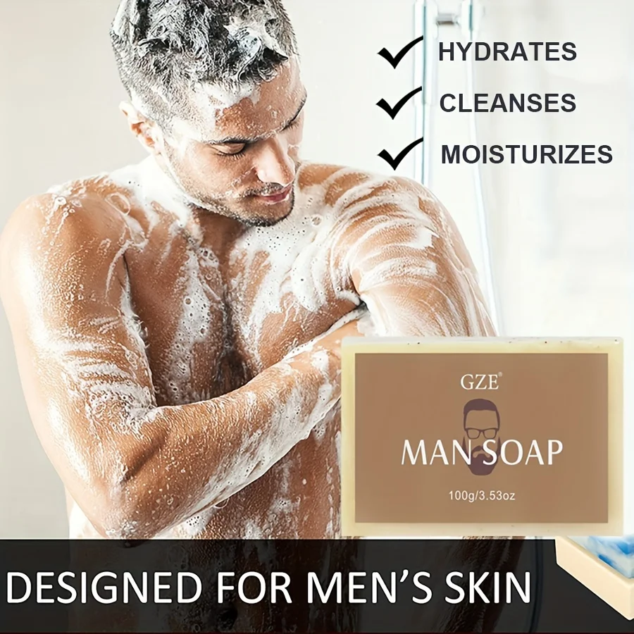 GZE Men's Exfoliating Scrub Bar 3-in-1 Body Face & Shaving Cleanser Hydrating Moisturizing Grooming Soap Men+Care - Image 3