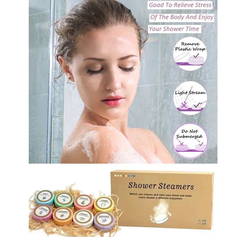 8pcs Shower Steamer Basket Shower Bomb Gift Box Moisturizing Body Care Spa Essential Oil Bath Salts Hotel Home Bubble Bath - Image 4