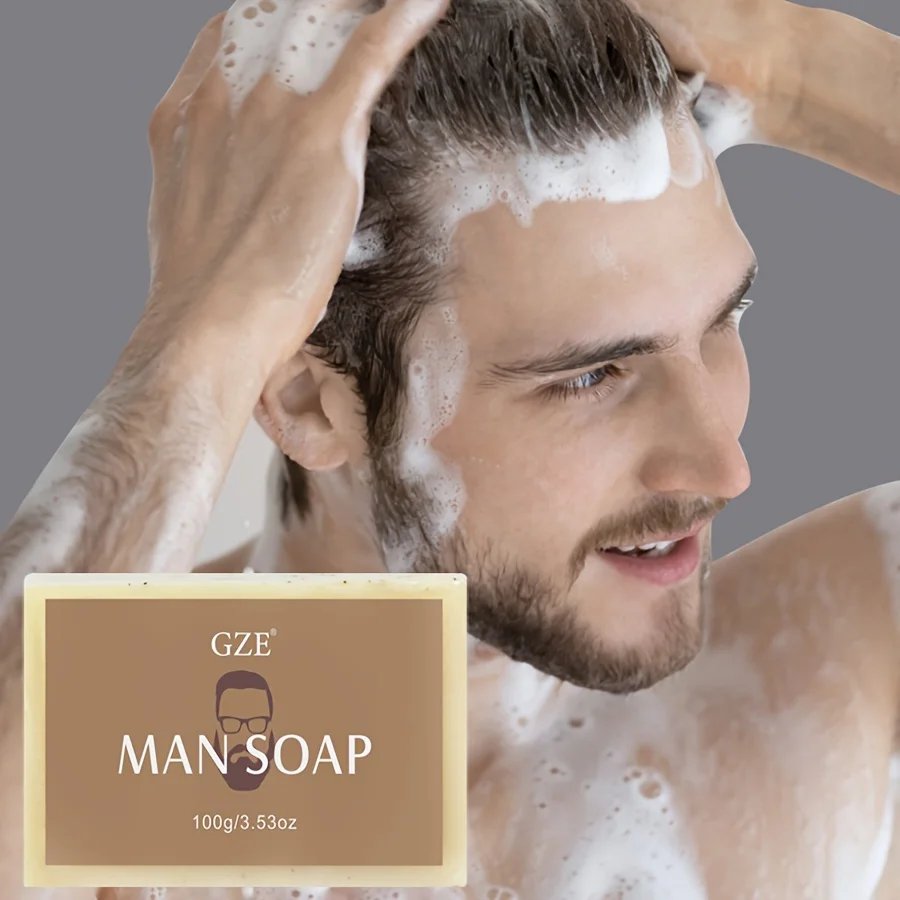 GZE Men's Exfoliating Scrub Bar 3-in-1 Body Face & Shaving Cleanser Hydrating Moisturizing Grooming Soap Men+Care - Image 2