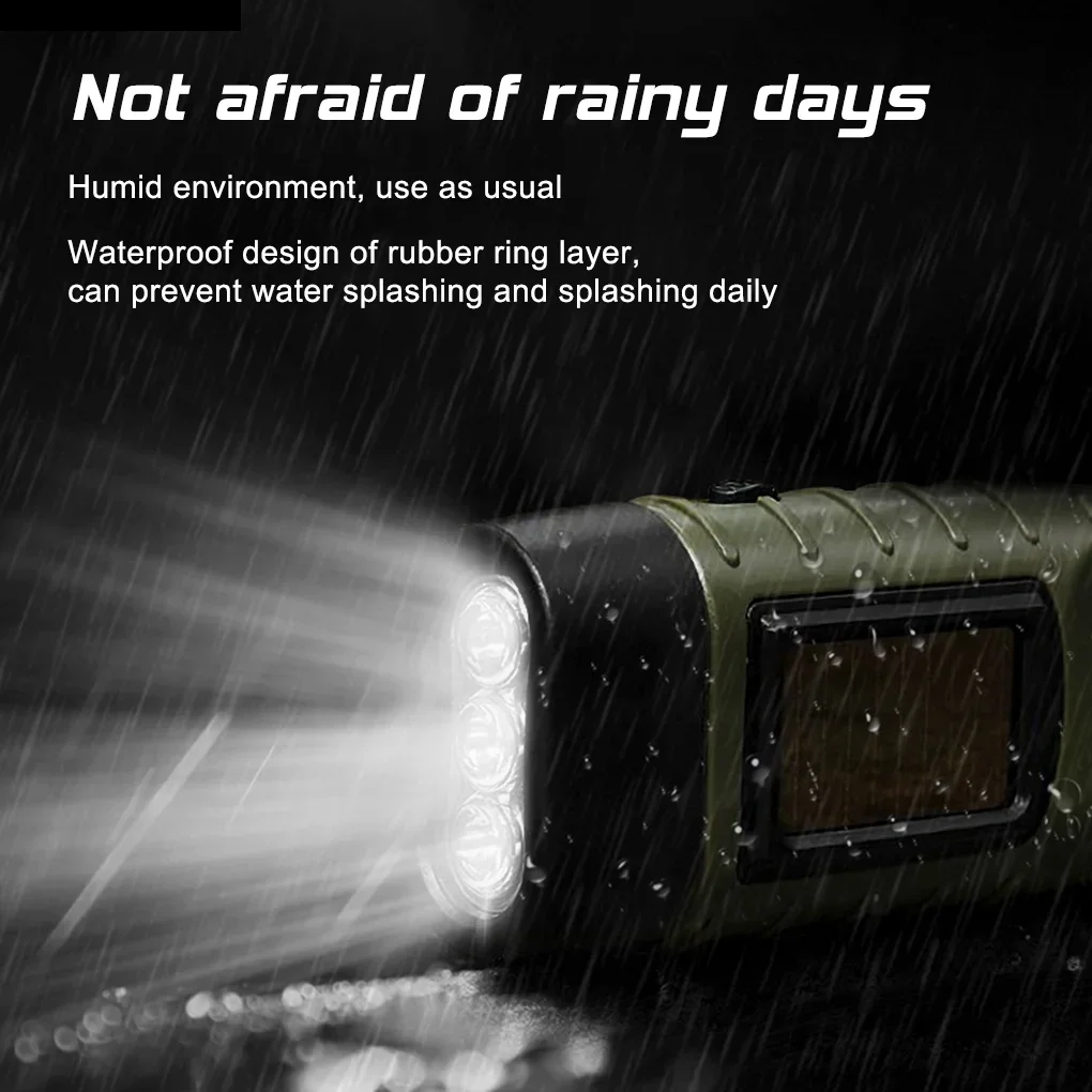 LED Flashlight Hand Crank Solar Powered Rechargeable Survival Gear Self Powered Charging Torch Dynamo for Fishing Boating Hiking - Image 2