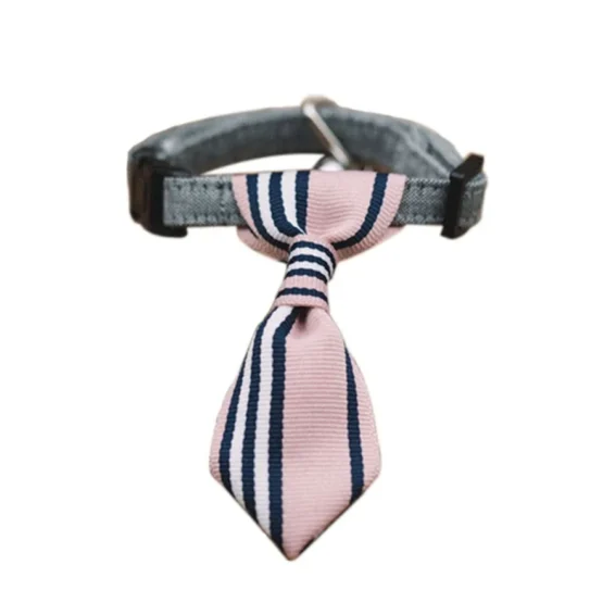Adjustable Pink Vertical Stripe Dog Cat Neck Tie Gentleman Dog Collar 611 Inches