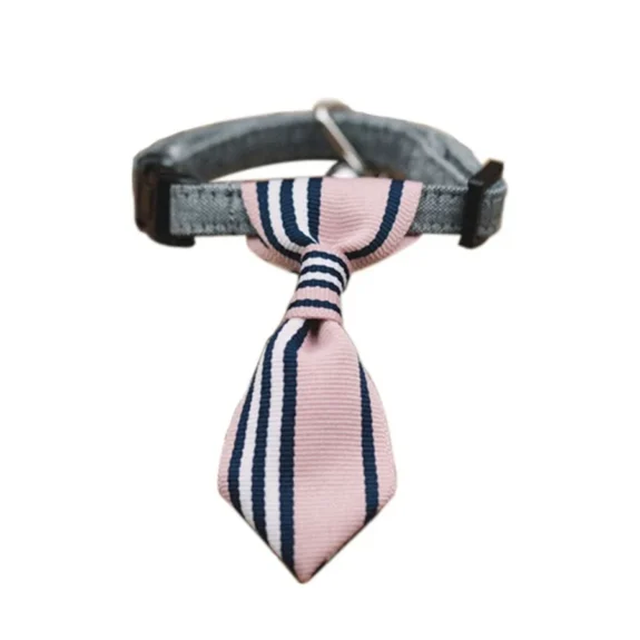 Adjustable Pink Vertical Stripe Dog Cat Neck Tie Gentleman Dog Collar 611 Inches