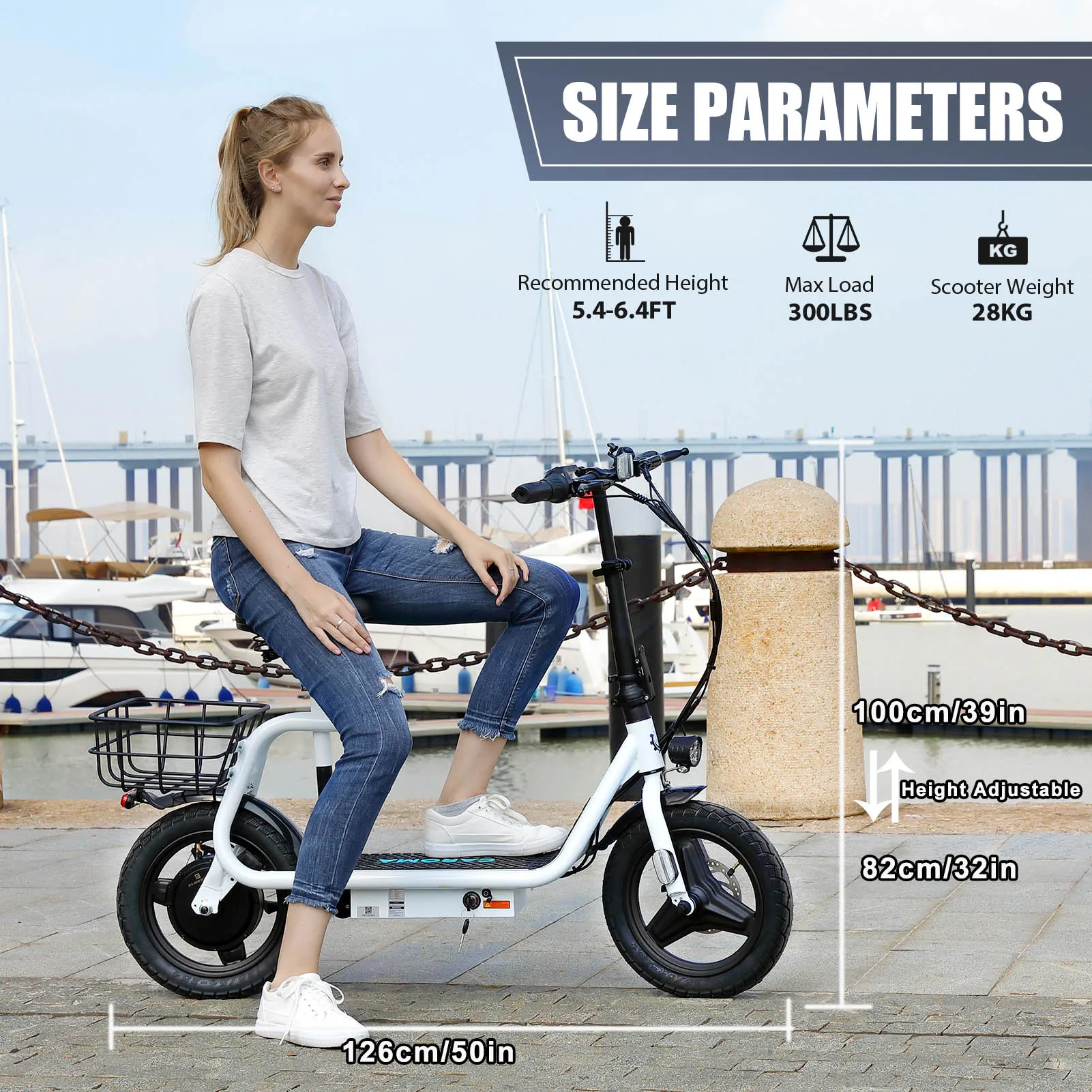 Peak 560W Electric Scooter with Seat 14" Tire, 30 Miles Ranges 20MPH Max Speed, Foldable Electric Scooter for Adults 300 LBS - Image 3
