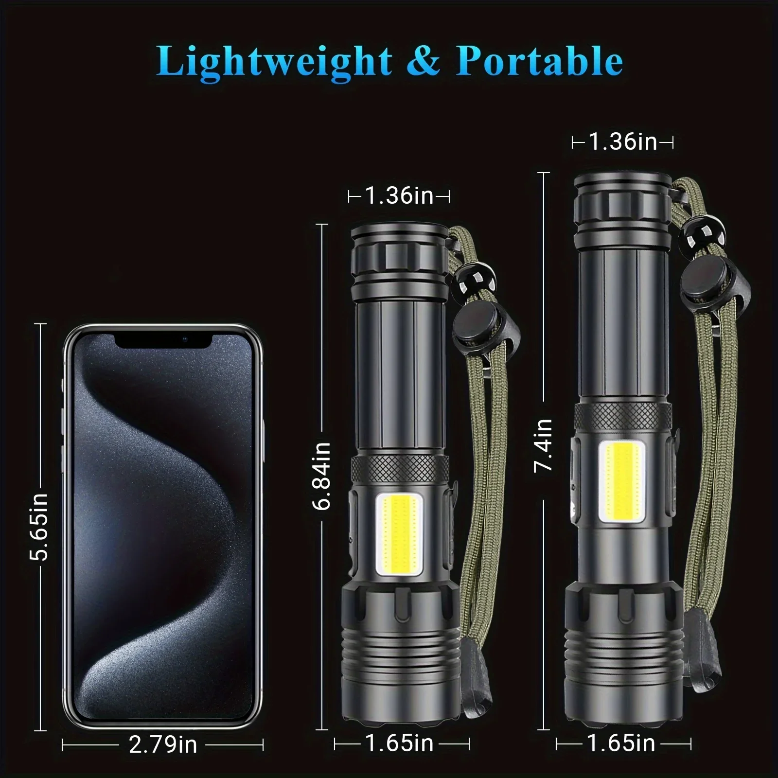 LED Flashlights, 90000 Lumens Zoomable 7 Modes Rechargeable Flash Light For Outdoor Home Hiking Camping Essentials - Image 2